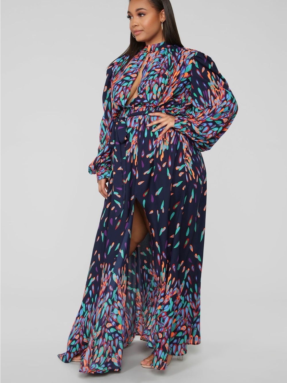 Fashion Nova Black Multi-Color Printed Maxi Dress with Keyhole Neck - Picture 2 of 7